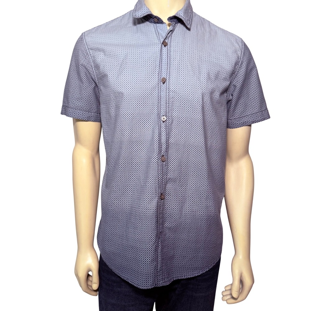 Guess Mens Short Sleeve Button Down Shirt Blue Geometric Ombre SM42H31W4VC L